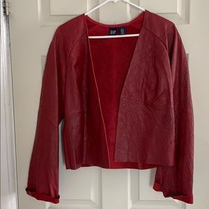 Red leather cropped jacket